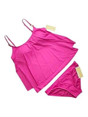 NWT Michael Kors Women's Azalea Pink Chain 2-Piece Tankini Set XS